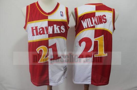 Maillot Atlanta Hawks Homme Dominique Wilkins 21 Basketball Blanc Rouge