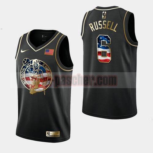 Maillot Boston Celtics Homme Bill Russell 6 Independence Day Golden Edition Noir