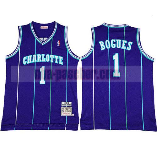 Maillot Charlotte Hornets Homme Tyrone Bogues 1 retro pourpre