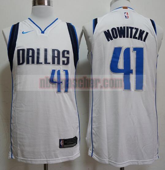 Maillot Dallas Mavericks Homme Dirk Nowitzki 41 Basketball Blanc