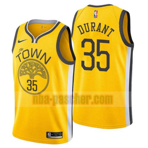 Maillot Golden State Warriors Homme Kevin Durant 35 Earned 2018-19 Jaune
