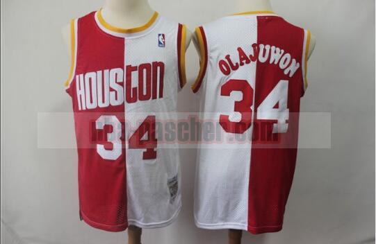 Maillot Houston Rockets Homme Hakeem Olajuwon 34 Basketball Blanc Rouge