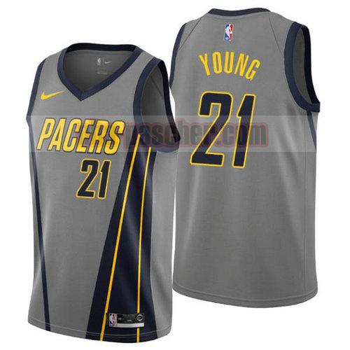 Maillot Indiana Pacers Homme Thaddeus Young 21 Ville 2019 gris