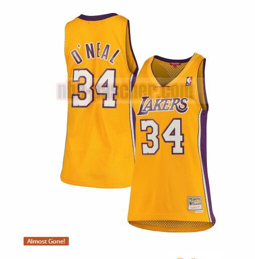 Maillot Los Angeles Lakers Femme Shaquille O'Neal 34 hardwood classics Jaune