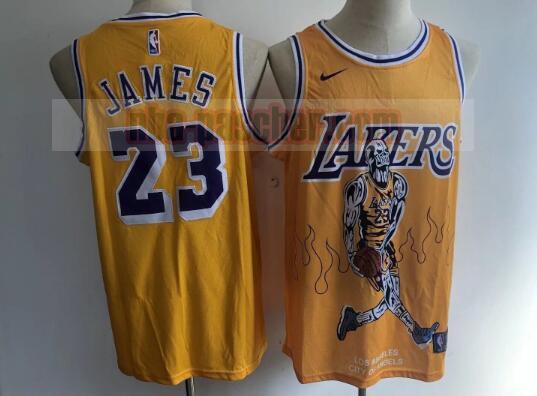 Maillot Los Angeles Lakers Homme LeBron James 23 Basketball Jaune