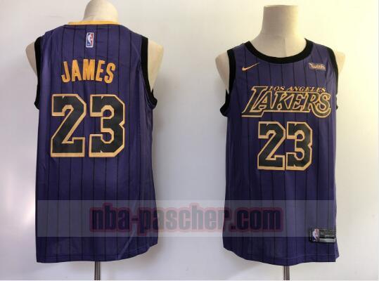 Maillot Los Angeles Lakers Homme LeBron James 23 Basketball Pourpre