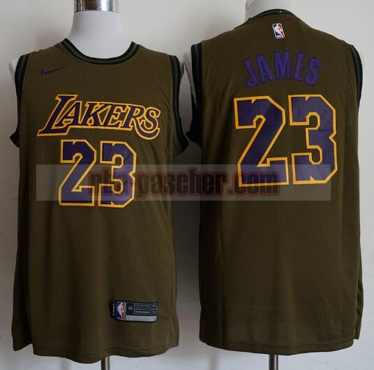 Maillot Los Angeles Lakers Homme LeBron James 23 Basketball Vert oliva