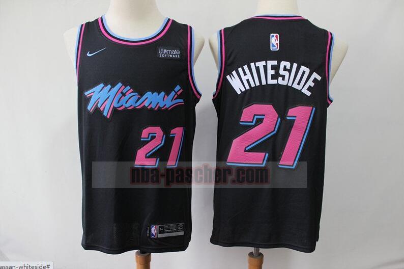 Maillot Miami Heat Homme Hassan Whiteside 21 Basketball pas cher Noir