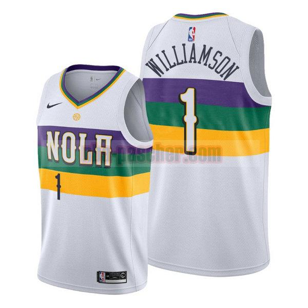 Maillot New Orleans Pelicans Homme Zion Williamson 1 2020-21 saison déclaration blanc