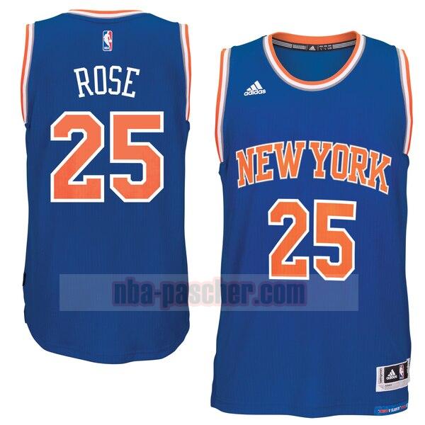 Maillot New York Knicks Homme Derrick Rose 25 climacool Road Swingman Bleu