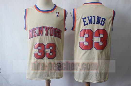 Maillot New York Knicks Homme Patrick Ewing 33 Retour Beige claro