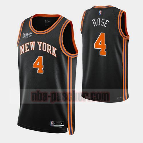 Maillot New York Knicks Homme derrick rose 4 Édition de la ville 2022 Édition 75e anniversaire Noir
