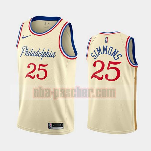 Maillot Philadelphia 76ers Homme Ben Simmons 25 2019-20 Ciudad Crema Blanc