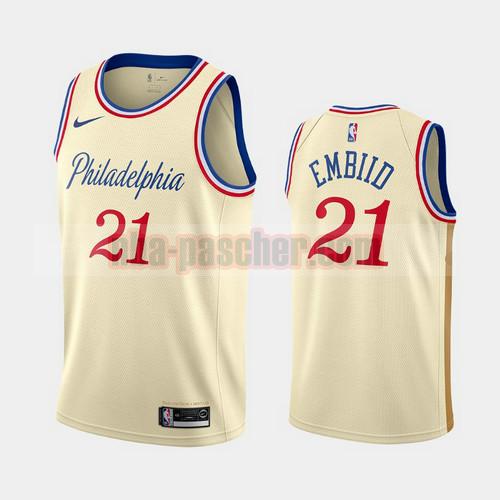 Maillot Philadelphia 76ers Homme Joel Embiid 21 2019-20 Ciudad Crema Blanc
