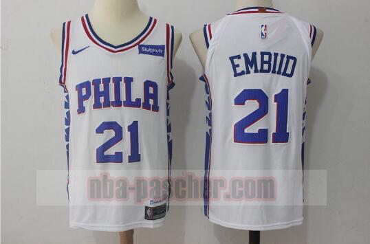 Maillot Philadelphia 76ers Homme Joel Embiid 21 Basketball Blanc