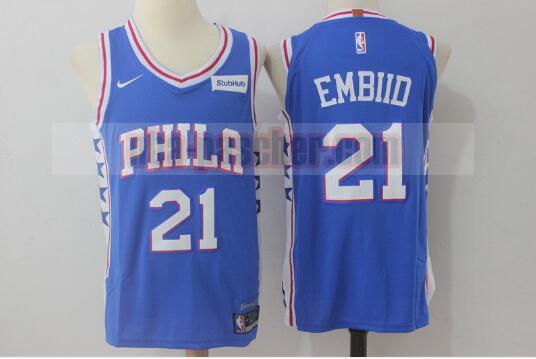 Maillot Philadelphia 76ers Homme Joel Embiid 21 Basketball Bleu