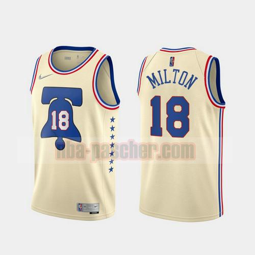 Maillot Philadelphia 76ers Homme Shake Milton 18 2020-21 Earned Edition Blanc lechoso