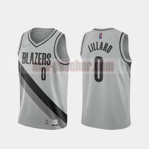 Maillot Portland Trail Blazers Homme Damian Lillard 0 2020-21 Earned Edition gris