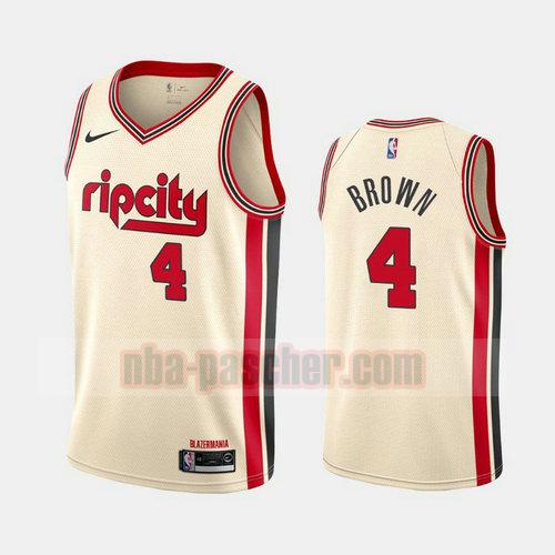 Maillot Portland Trail Blazers Homme Moses Brown 4 2019-20 City Rip Cream Blanc