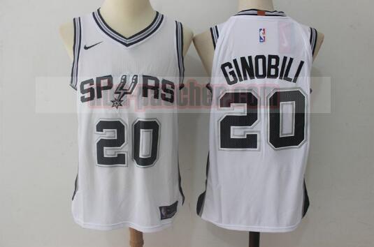 Maillot San Antonio Spurs Homme Manu Ginobili 20 Basketball Blanc