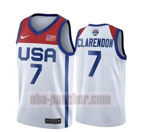 maillot USA 2020 homme Layshia Clarendon 7 USA Olimpicos 2020 blanc
