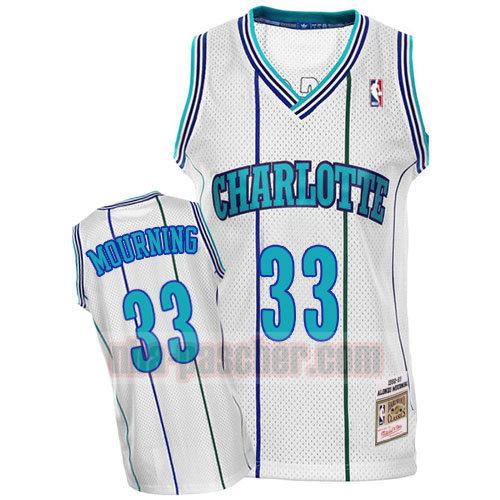 maillot charlotte hornets homme Alonzo Mourning 33 rétro blanc