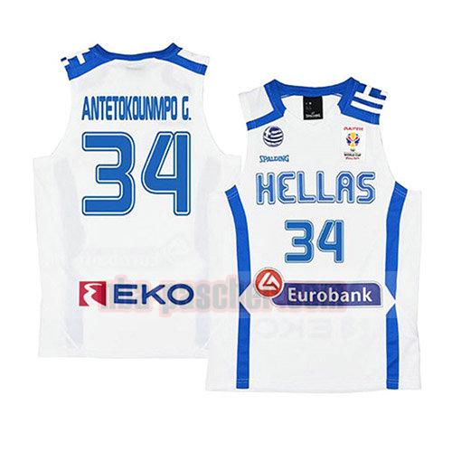 maillot grèce homme Giannis Antetokounmpo 34 2019 coupe du monde de nba blanc