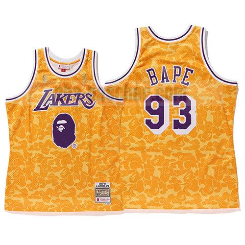 maillot los angeles lakers homme Bape 93 mitchell & ness jaune