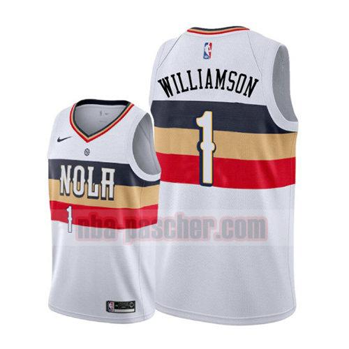 maillot new orleans pelicans homme Zion Williamson 1 earned 2019-20 blanc